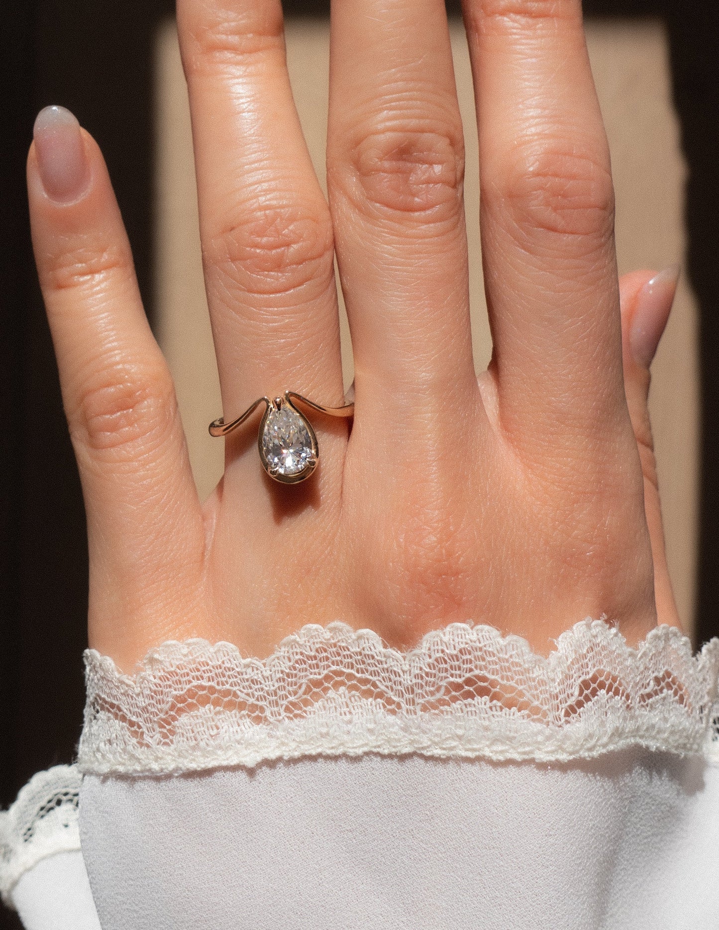 Solitaire Tear Drop Shank-Pear Lab Grown Diamond Engagement Ring