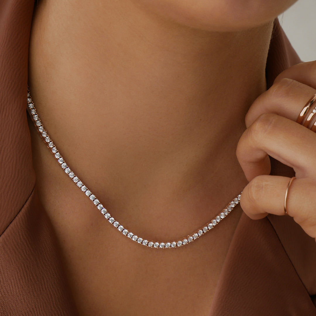 5 Carat Round Lab-Grown Diamond Tennis Necklace in Gold