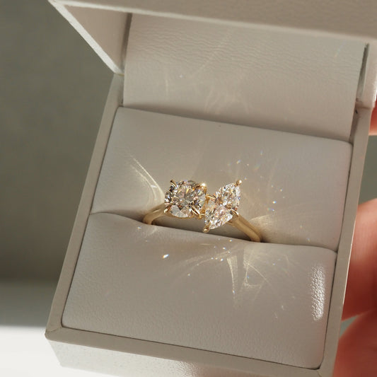 1.60 CT Marquise & Round Lab-Grown Diamond Gold Engagement Ring