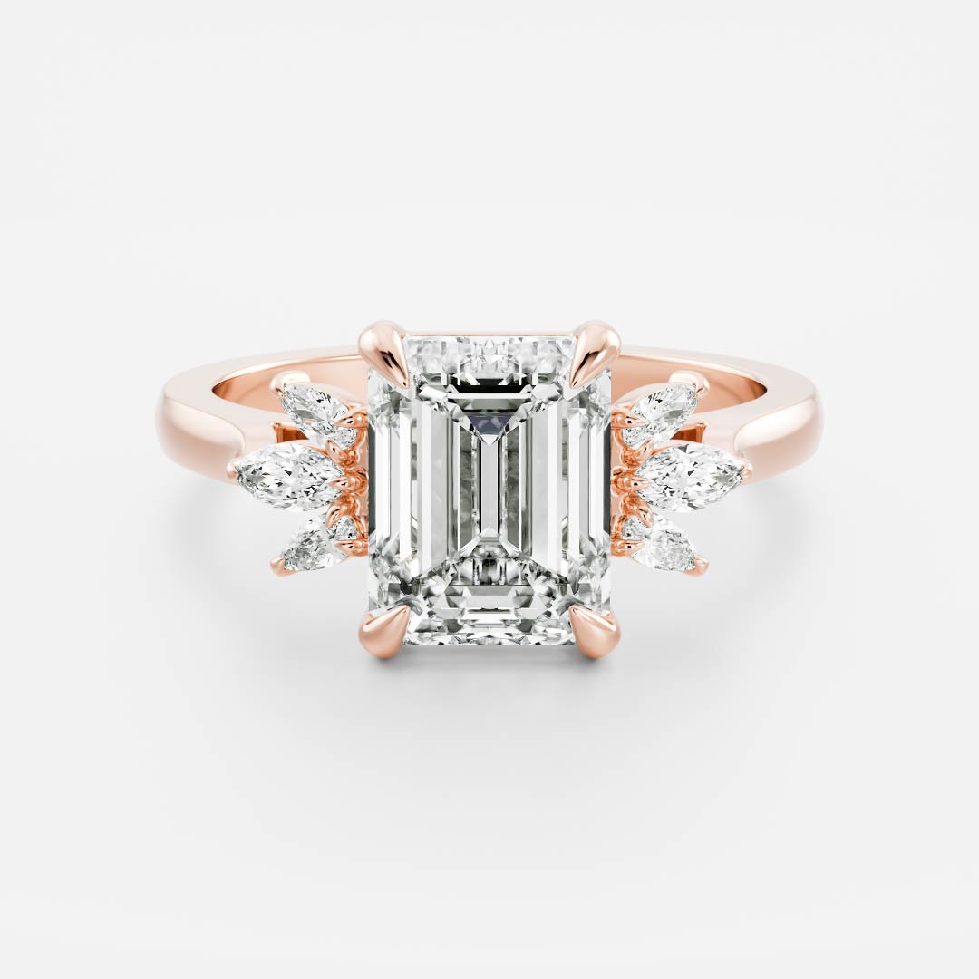 Cluster- 2.1 CT Emerald Moissanite Engagement Ring