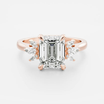 Cluster- 2.1 CT Emerald Moissanite Engagement Ring