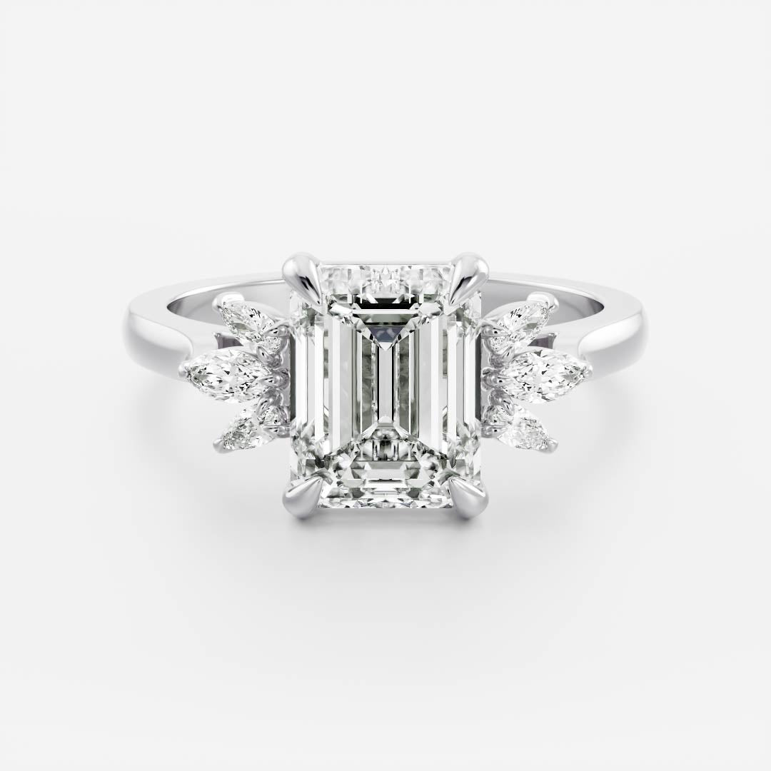 Cluster- 2.1 CT Emerald Moissanite Engagement Ring