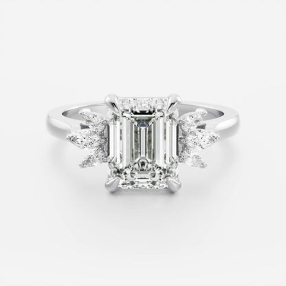 Cluster- 2.1 CT Emerald Moissanite Engagement Ring