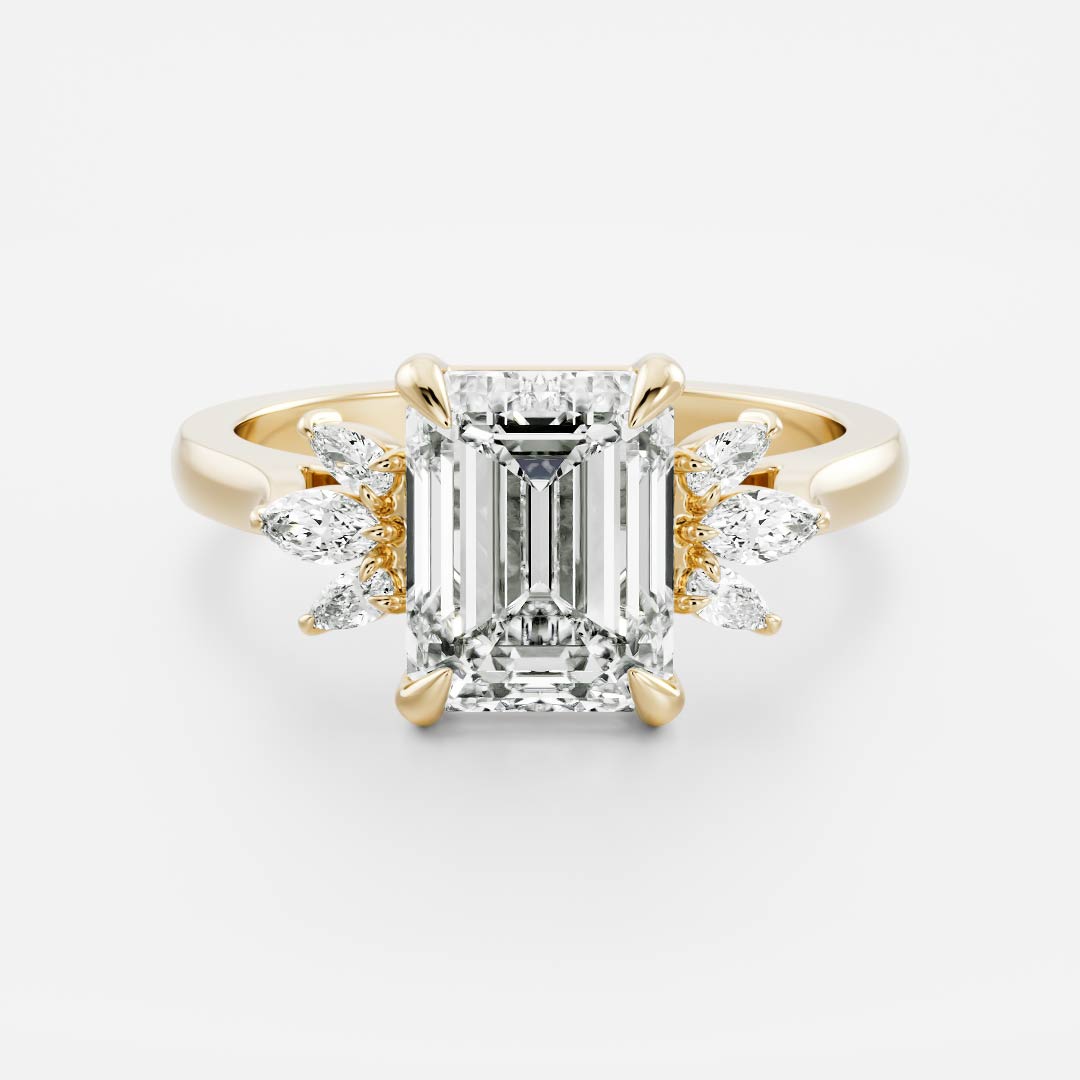 Cluster- 2.1 CT Emerald Moissanite Engagement Ring
