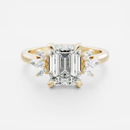 Cluster- 2.1 CT Emerald Moissanite Engagement Ring