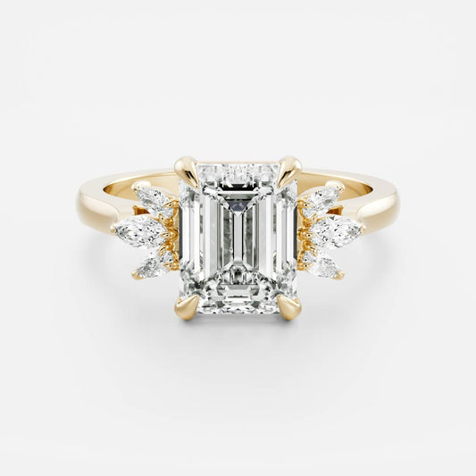 Cluster- 2.1 CT Emerald Moissanite Engagement Ring