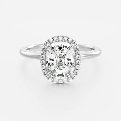 Halo-2.0 CT Elongated Cushion Moissanite Engagement Ring