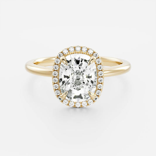 Halo-2.0 CT Elongated Cushion Moissanite Engagement Ring