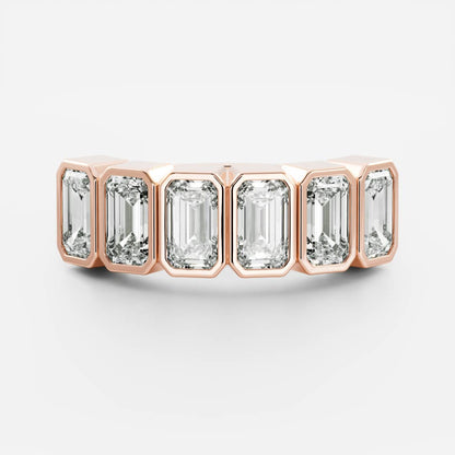 Half Eternity Bezel- 0.45 CT Emerald Moissanite Wedding Band