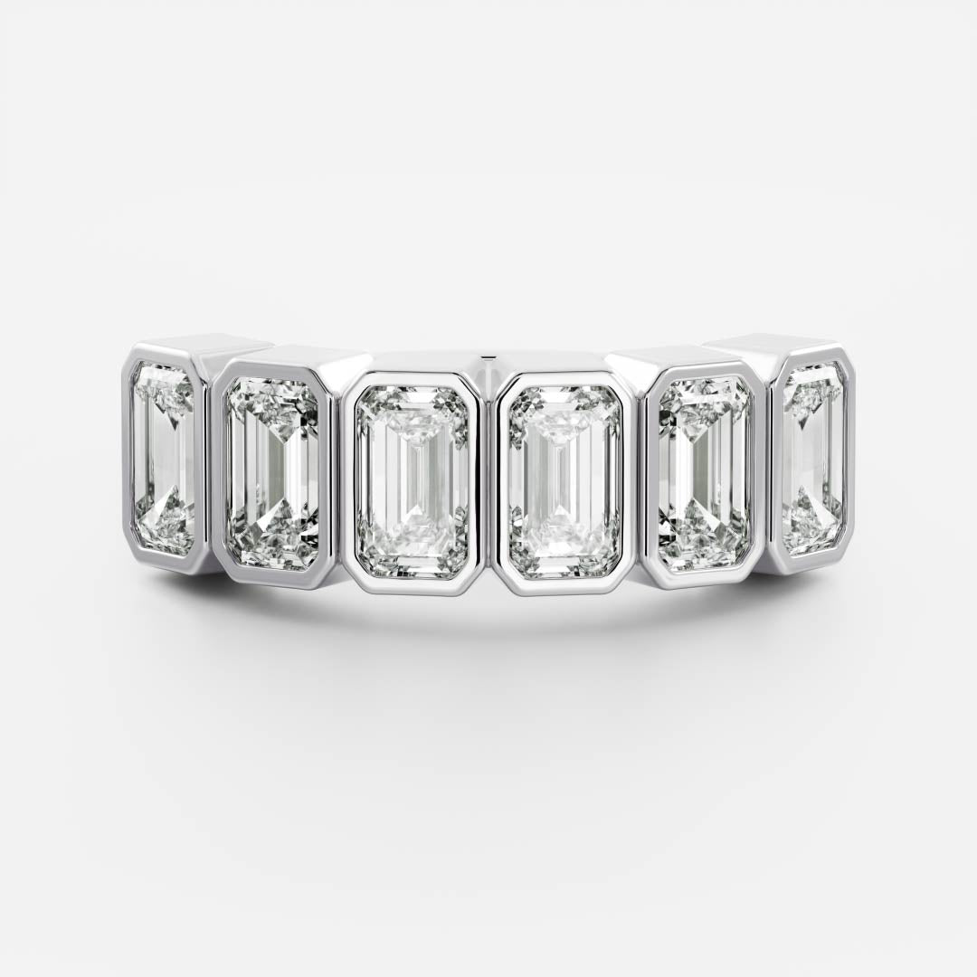 Half Eternity Bezel- 0.45 CT Emerald Moissanite Wedding Band