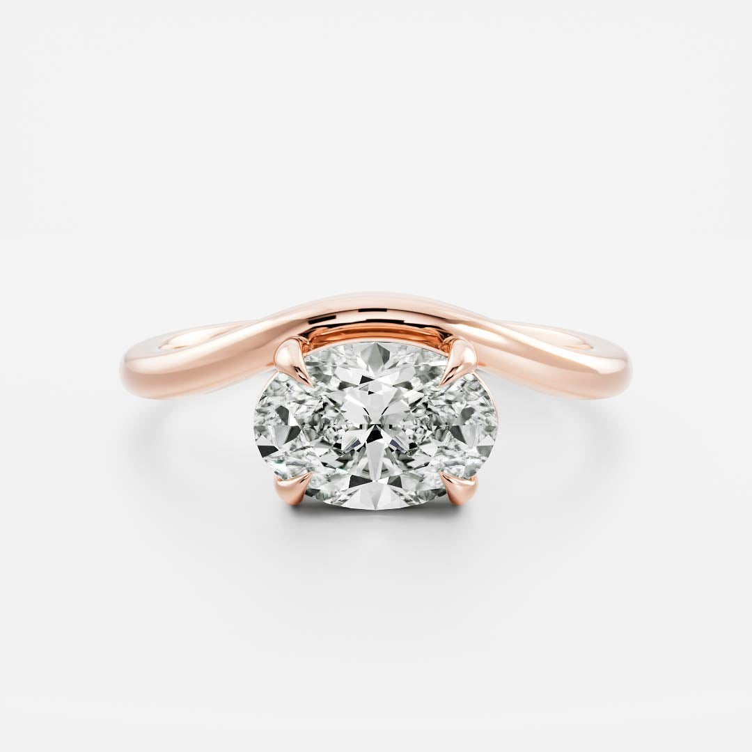 East West Solitaire Curved Shank-Oval Lab Grown Diamond Engagement Ring