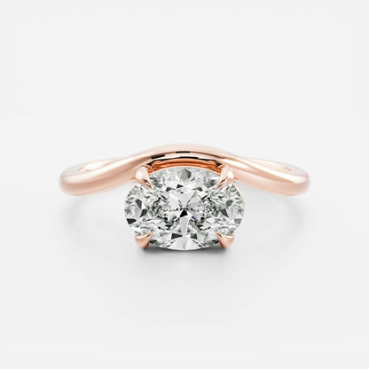 East West Solitaire Curved Shank-Oval Lab Grown Diamond Engagement Ring