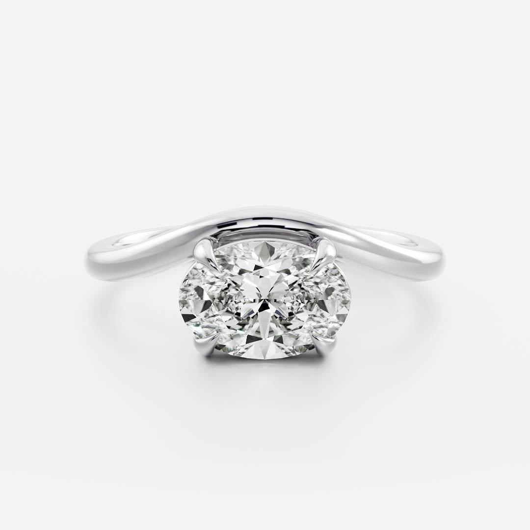 East West Solitaire Curved Shank-Oval Lab Grown Diamond Engagement Ring