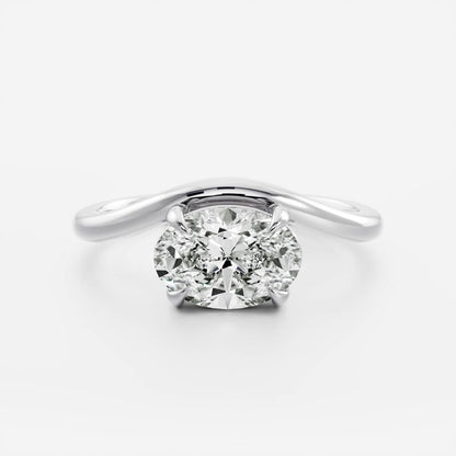 East West Solitaire Curved Shank-Oval Lab Grown Diamond Engagement Ring