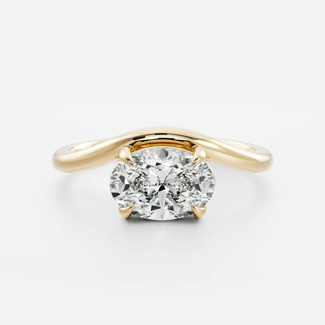 East West Solitaire Curved Shank-Oval Lab Grown Diamond Engagement Ring