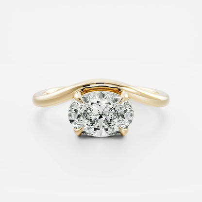 East West Solitaire Curved Shank-Oval Lab Grown Diamond Engagement Ring