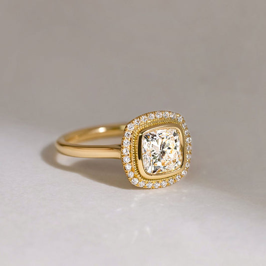 Halo & Milgrain-Cushion Lab Grown Diamond Engagement Ring