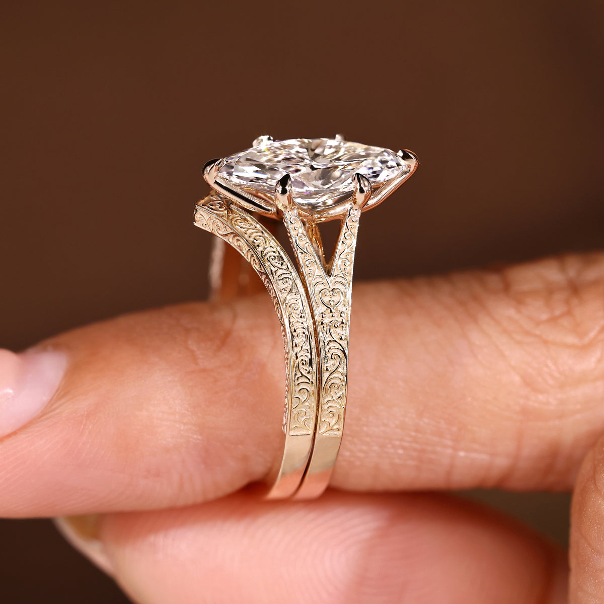 Solitaire Cathedral- 1.8 CT Cushion Lab Grown Diamond Wedding Band