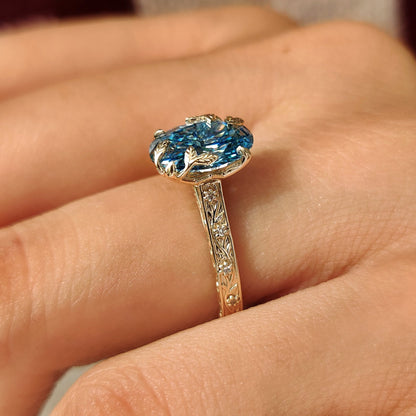 Nature Inspired-2.0 CT Blue Oval Lab Grown Diamond Engagement Ring