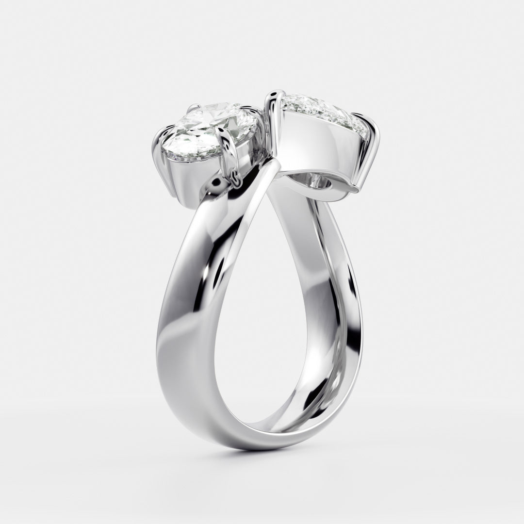 East West Toi Et Moi Curved Band- 1.33 CT Pear & 1.3 CT Oval Moissanite Engagement Ring