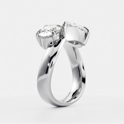 East West Toi Et Moi Curved Band- 1.33 CT Pear & 1.3 CT Oval Moissanite Engagement Ring