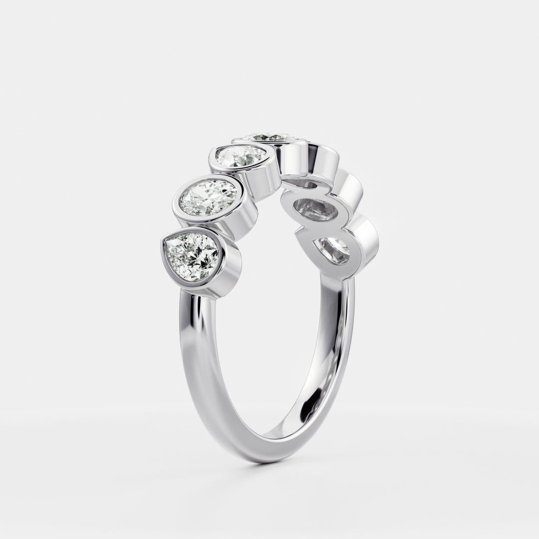 Half Eternity Bezel- 0.50 CT Pear & Oval Moissanite Wedding Band
