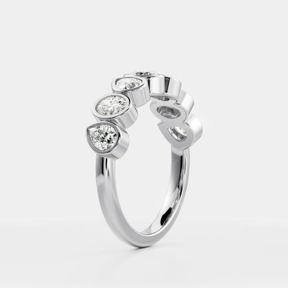 Half Eternity Bezel- 0.50 CT Pear & Oval Moissanite Wedding Band