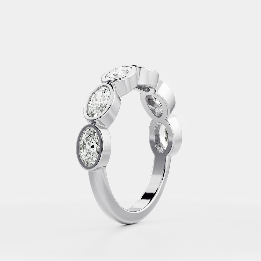East West Half Eternity Bezel- 2.58 CT Oval Moissanite Wedding Band
