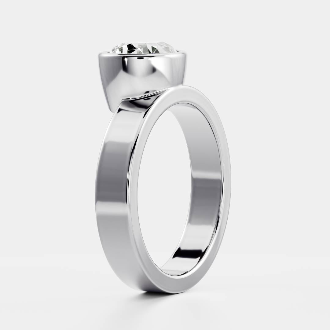 East West Solitaire Bezel Cigar Band- 1.9 CT Pear Moissanite Engagement Ring