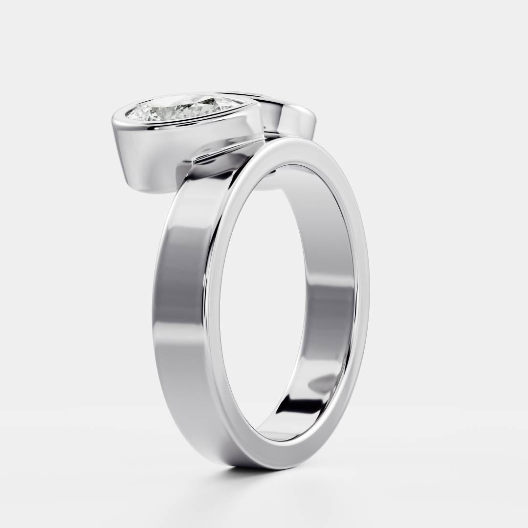 Toi Et Moi Bezel Cigar Band- 1.33 CT Pear & 1.5 CT Oval Moissanite Engagement Ring