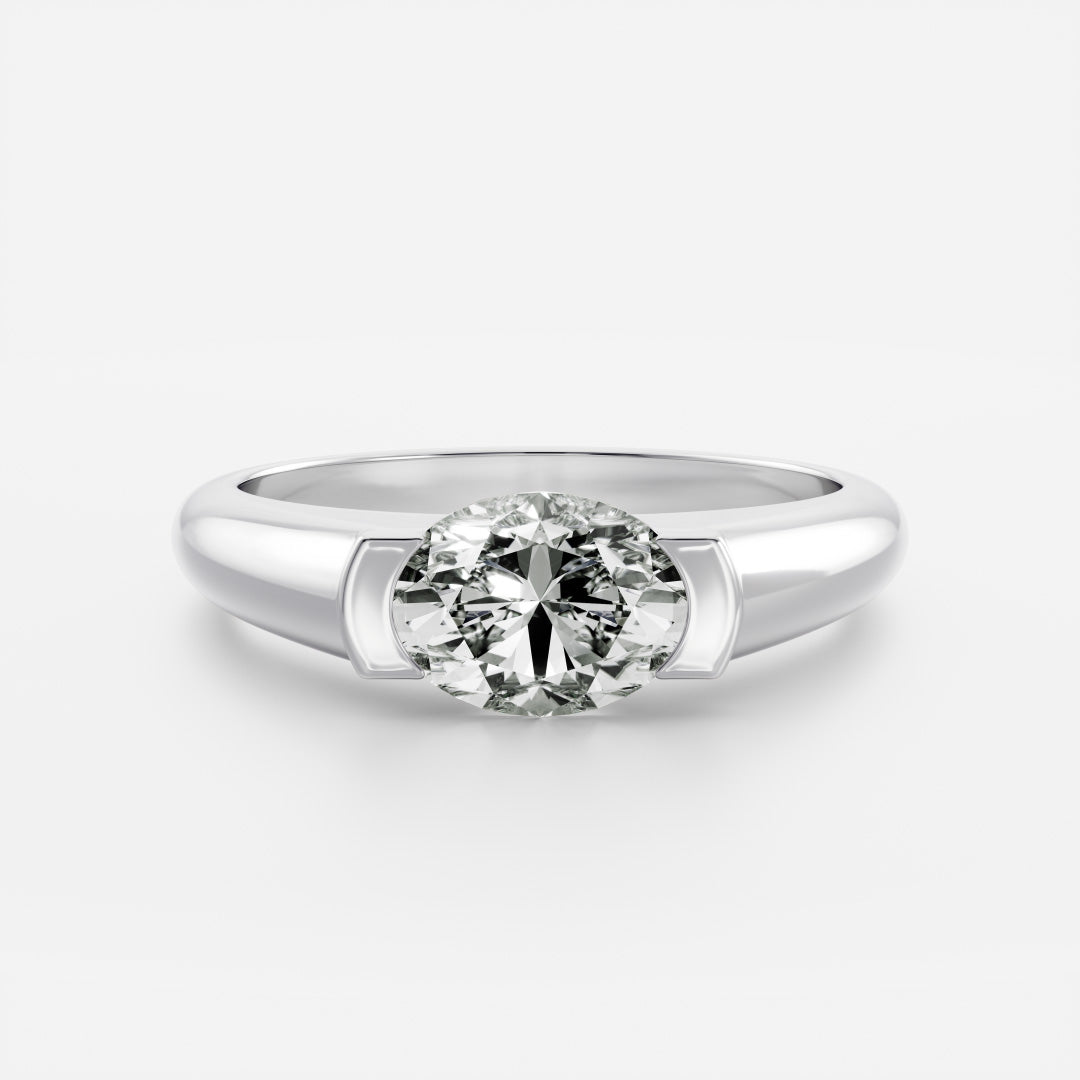 East West Solitaire Half Bezel- 2.1 CT Oval Moissanite Engagement Ring