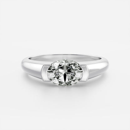 East West Solitaire Half Bezel- 2.1 CT Oval Moissanite Engagement Ring
