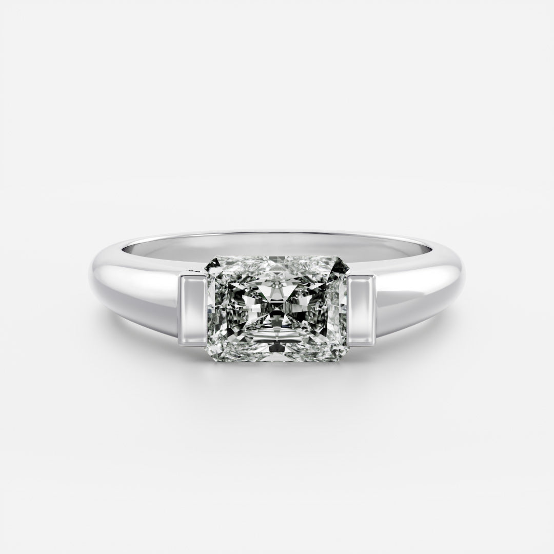 East West Solitaire Half Bezel- 2.4 CT Radiant Moissanite Engagement Ring