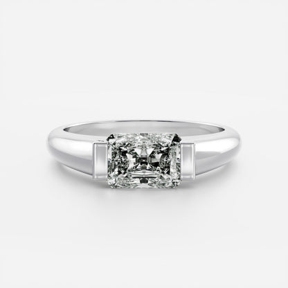 East West Solitaire Half Bezel- 2.4 CT Radiant Moissanite Engagement Ring
