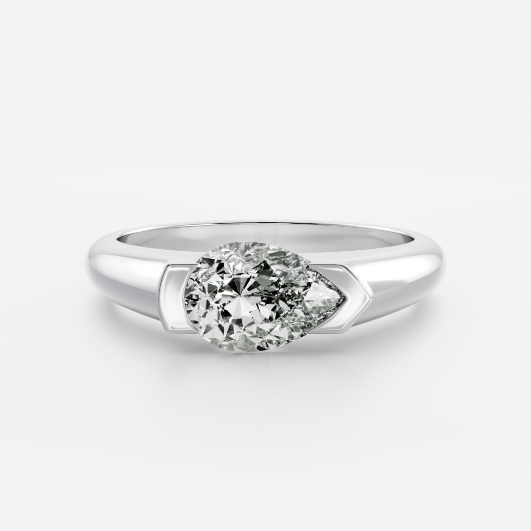 East West Solitaire Half Bezel- 1.9 CT Pear Moissanite Engagement Ring