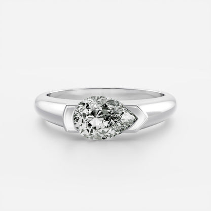 East West Solitaire Half Bezel- 1.9 CT Pear Moissanite Engagement Ring