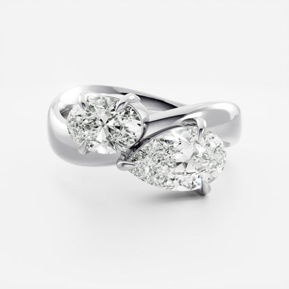 East West Toi Et Moi Curved Band- 1.33 CT Pear & 1.3 CT Oval Moissanite Engagement Ring