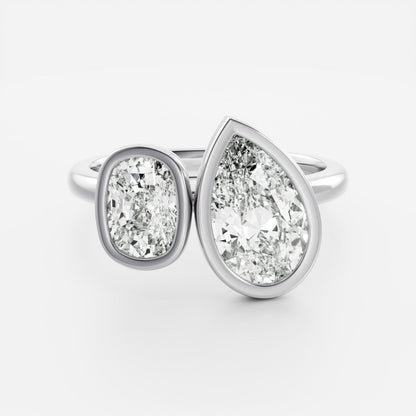 Toi Et Moi Bezel-Pear & Elongated Cushion Lab Grown Diamond Engagement Ring