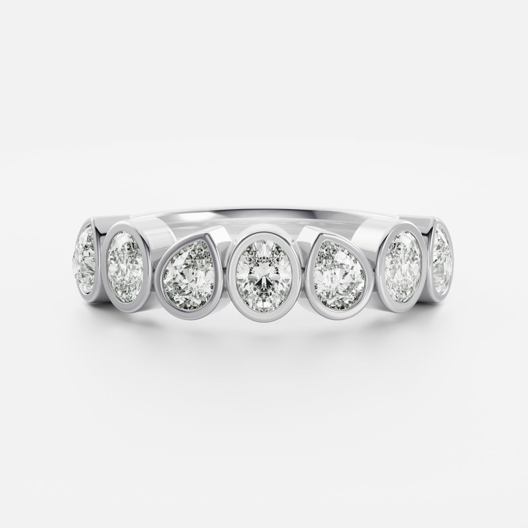 Half Eternity Bezel- 0.50 CT Pear & Oval Moissanite Wedding Band