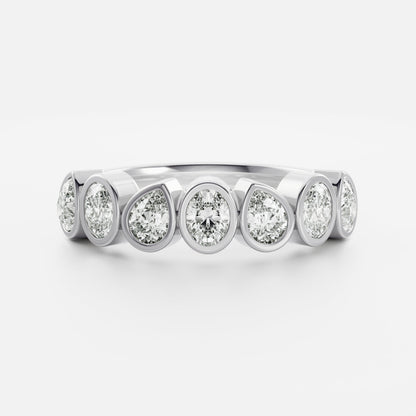 Half Eternity Bezel- 0.50 CT Pear & Oval Moissanite Wedding Band