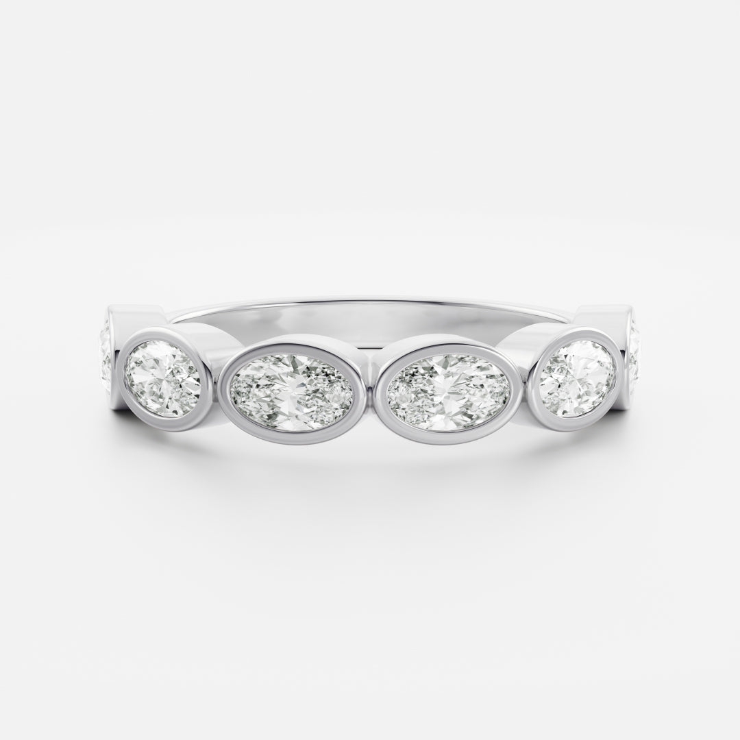 East West Half Eternity Bezel- 2.58 CT Oval Moissanite Wedding Band