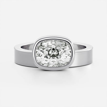 East West Solitaire Bezel Cigar Band- 2.6 CT Elongated Cushion Moissanite Engagement Ring