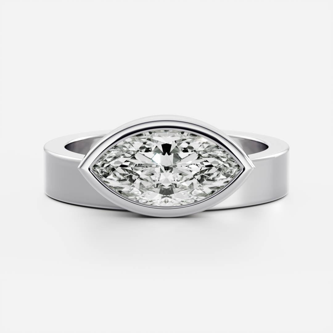 East West Solitaire Bezel- 2.0 CT Marquise Moissanite Engagement Ring