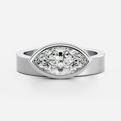 East West Solitaire Bezel- 2.0 CT Marquise Moissanite Engagement Ring