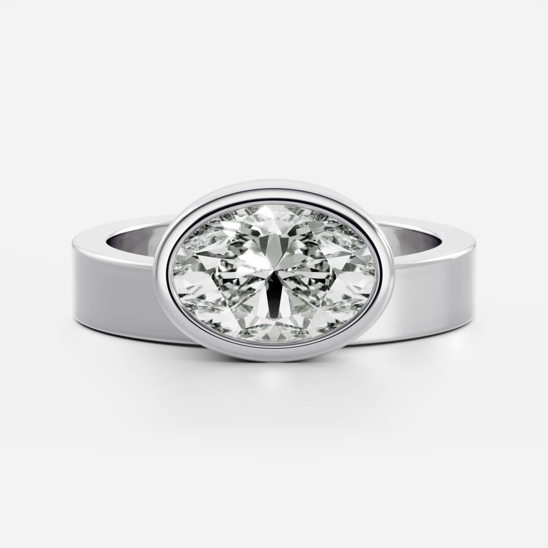 East West Solitaire Bezel- 1.55 CT Oval Moissanite Engagement Ring