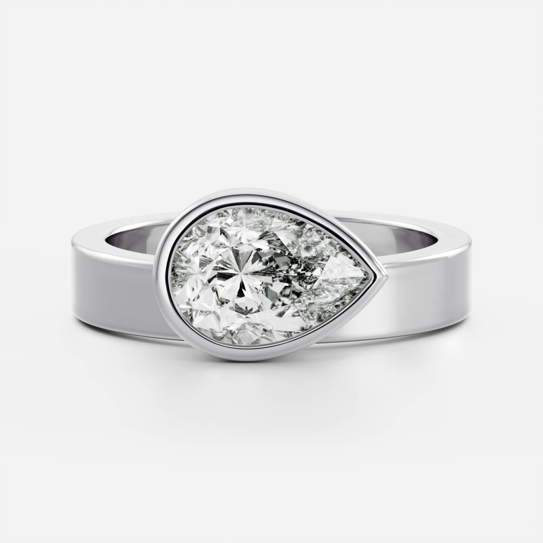 East West Solitaire Bezel Cigar Band- 1.9 CT Pear Moissanite Engagement Ring