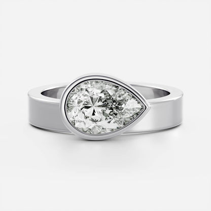 East West Solitaire Bezel Cigar Band- 1.9 CT Pear Moissanite Engagement Ring