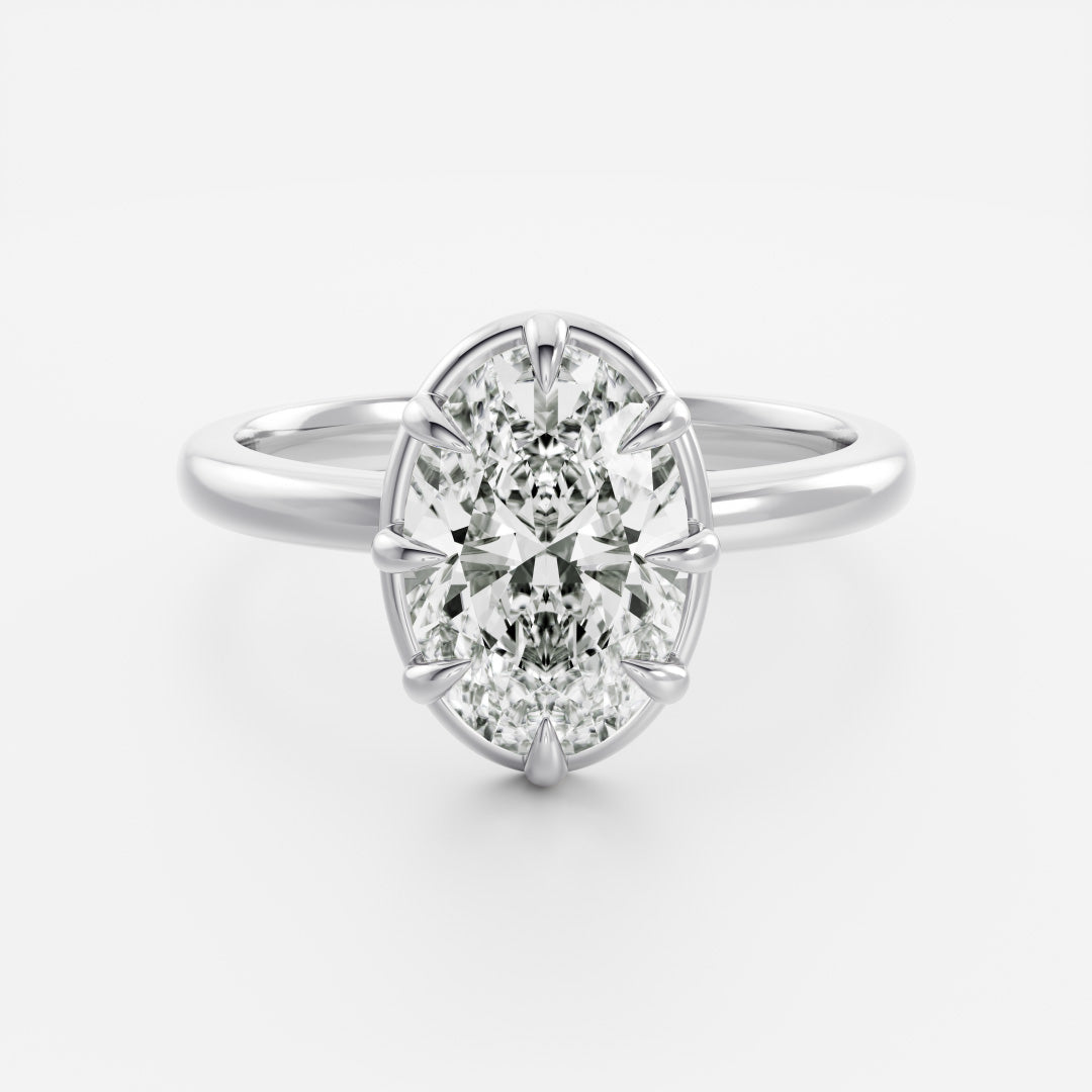 Solitaire Unique Bezel Low Profile-Oval Lab Grown Diamond Engagement Ring