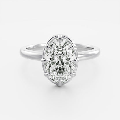 Solitaire Unique Bezel Low Profile-Oval Lab Grown Diamond Engagement Ring