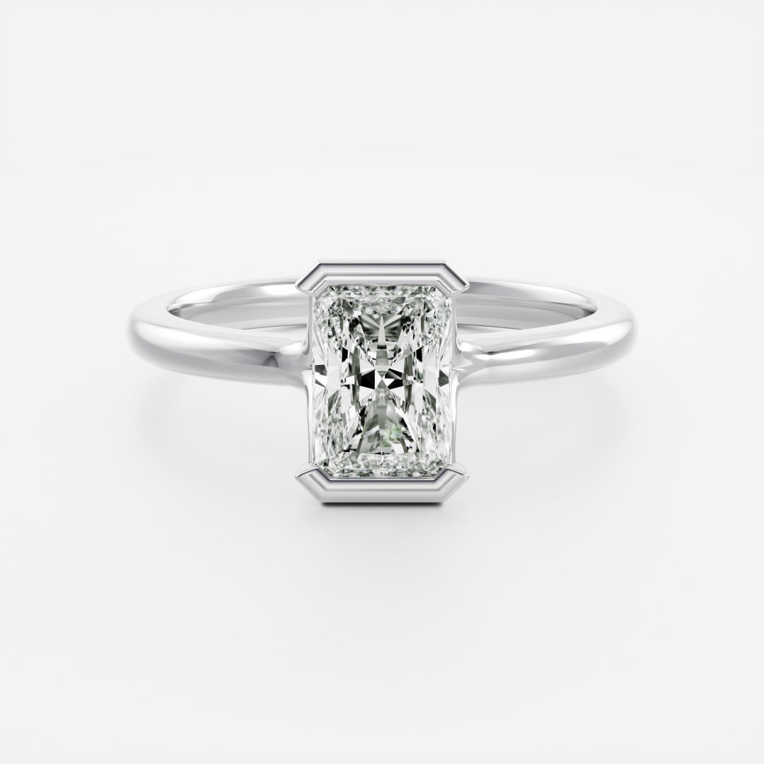 Solitaire Half Bezel Split Shank-Radiant Lab Grown Diamond Engagement Ring